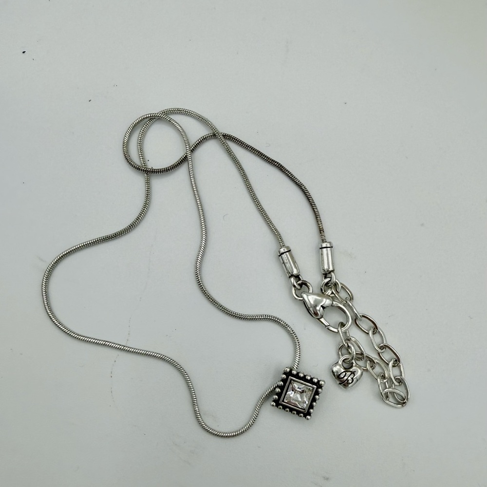 Retired Brighton Twinkle Necklace‎ Diamond Crystal Square w/ Silver Snake Chain - Picture 2 of 6